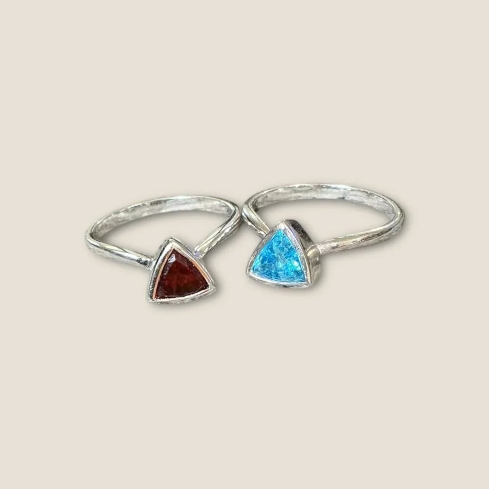 Sterling Silver Triangle Shaped Stones Stackable Rings Size 5.75 - Picture 5 of 7